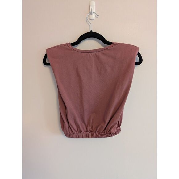 Zara Dusty Rose Shoulder Pad Cropped Shirt size Medium - Picture 7 of 7
